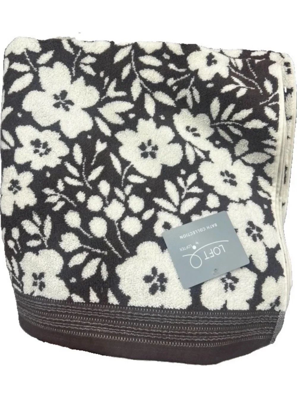 Loft Brown and Off White Floral Bath Towels Set of 2